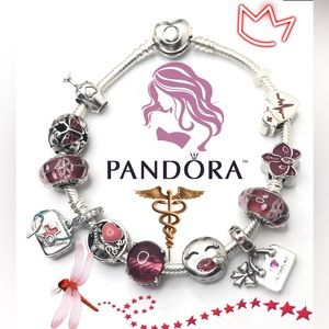 Authentic Pandora Bracelet With x2 Pandora Brand Beads total ‘Heart of Nurse’